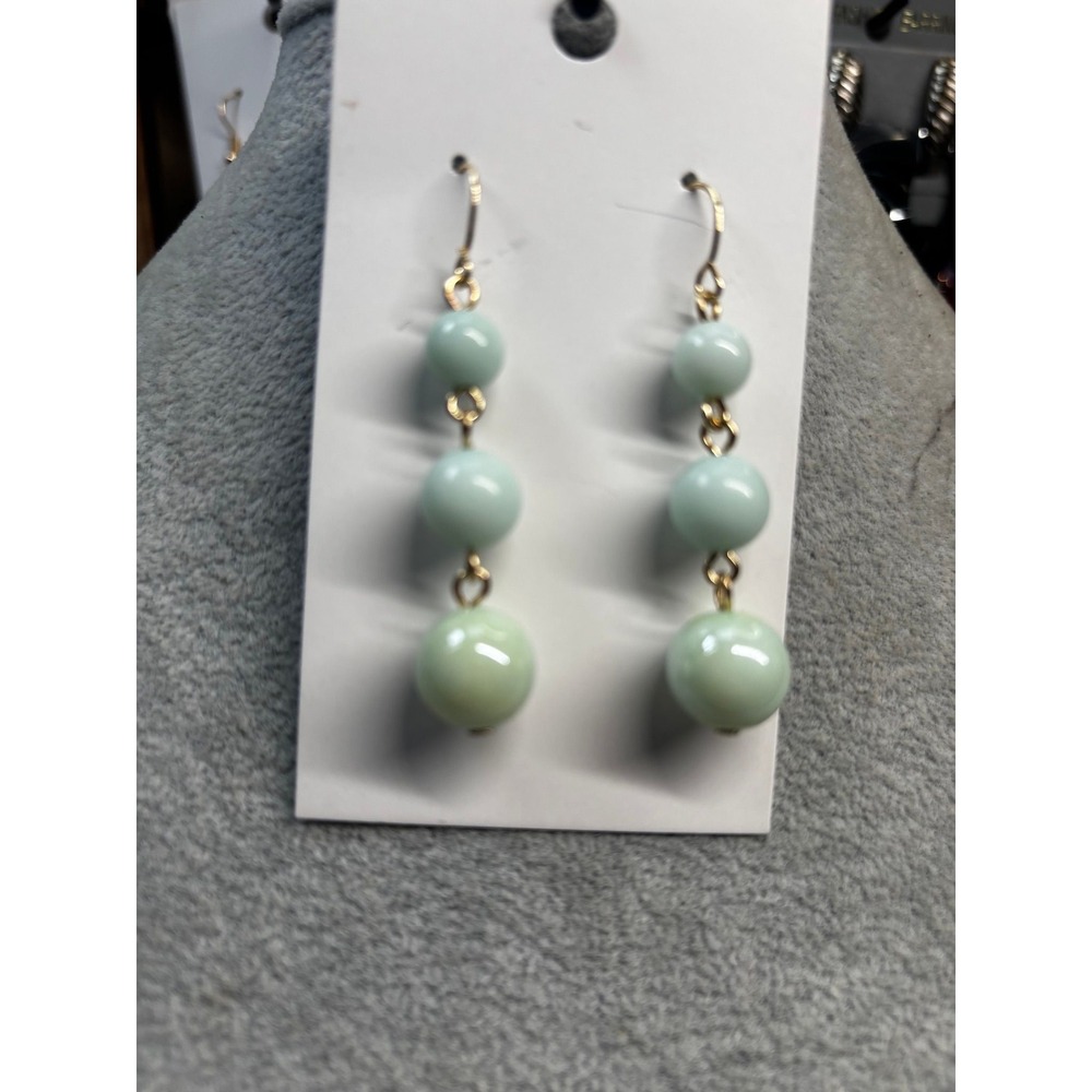 #21. Light Green Beaded Dangle Earrings